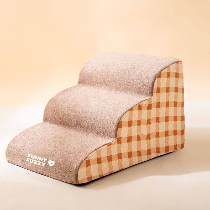 Plain Pattern Pet Climbing Ladder Removable Dog Stairs, Brown - 3-steps