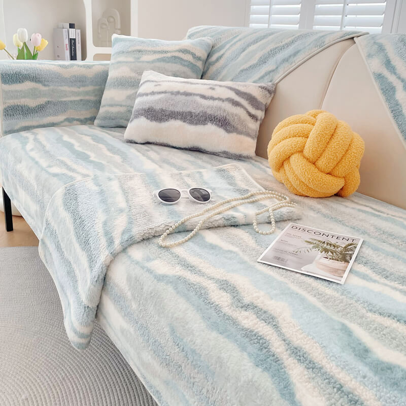 Plush Cream Comfort Furniture Protective Mat Couch Cover, Blue - One Seat Set(4 pcs)