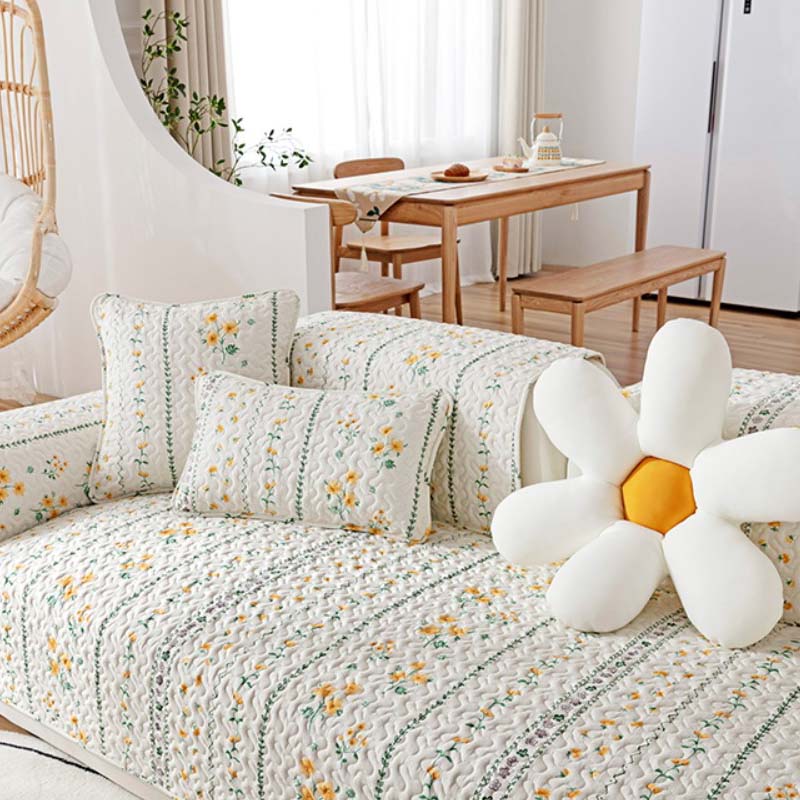 Printed Pure Cotton Anti-scratch Furniture Protector Couch Cover, Beige - 27.56*27.56 inch(1 pc)