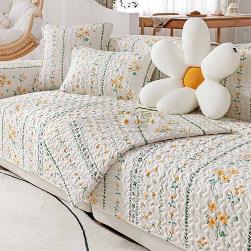 Printed Pure Cotton Anti-scratch Furniture Protector Couch Cover, Beige - Pillow 17.7*17.7 inch(1 pc)