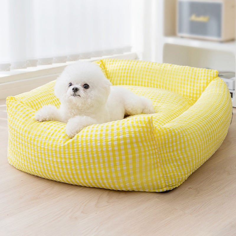 Rectangle Washable Dog Bed Breathable Pet Bed, Yellow - L