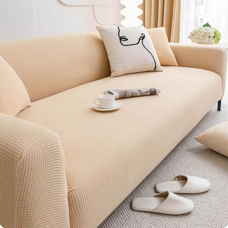 Soft Fleece Full-wrapped Furniture Protector Couch Cover, Khaki - Four Seat