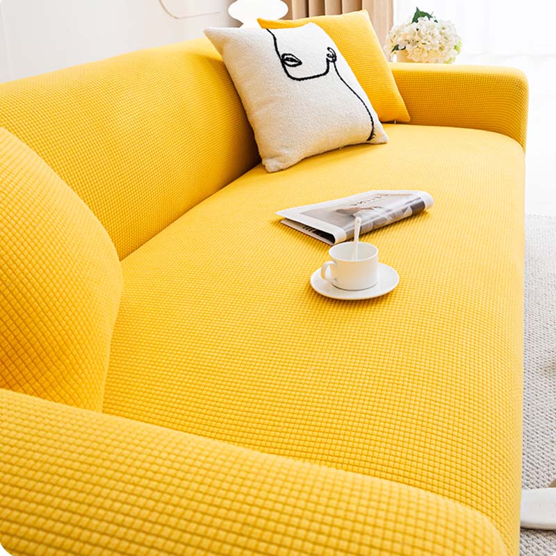 Soft Fleece Full-wrapped Furniture Protector Couch Cover, Yellow - Two Seat