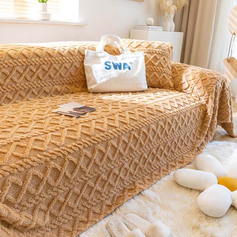 Solid Colour Fleece Furniture Protector Couch Cover, Brown - 70.9*90.6 in