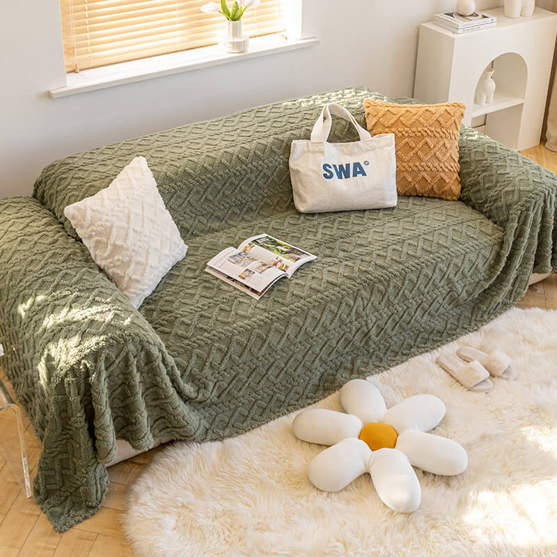 Solid Colour Fleece Furniture Protector Couch Cover, Green - 70.9*78.7 in