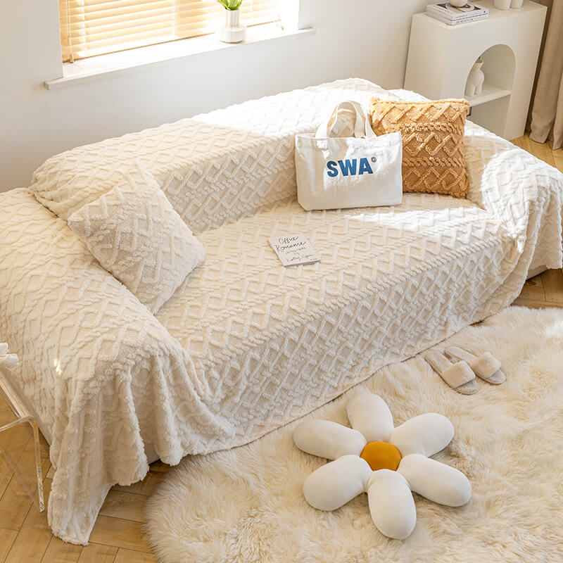 Solid Colour Fleece Furniture Protector Couch Cover, Beige - 70.9*59.1 in