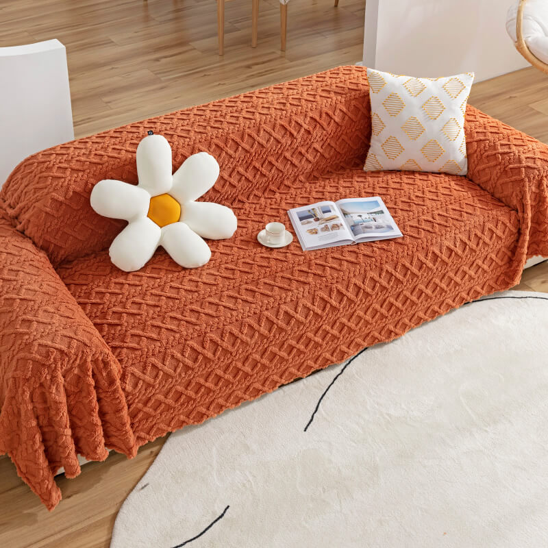 Solid Colour Fleece Furniture Protector Couch Cover, Orange - 70.9*90.6 in