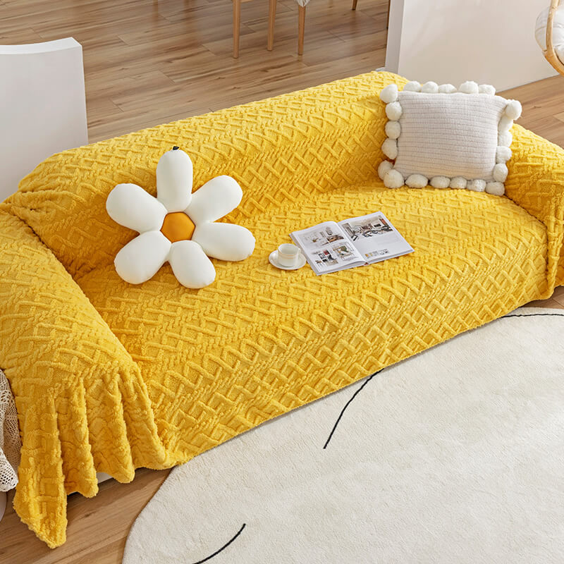 Solid Colour Fleece Furniture Protector Couch Cover, Yellow - 70.9*90.6 in