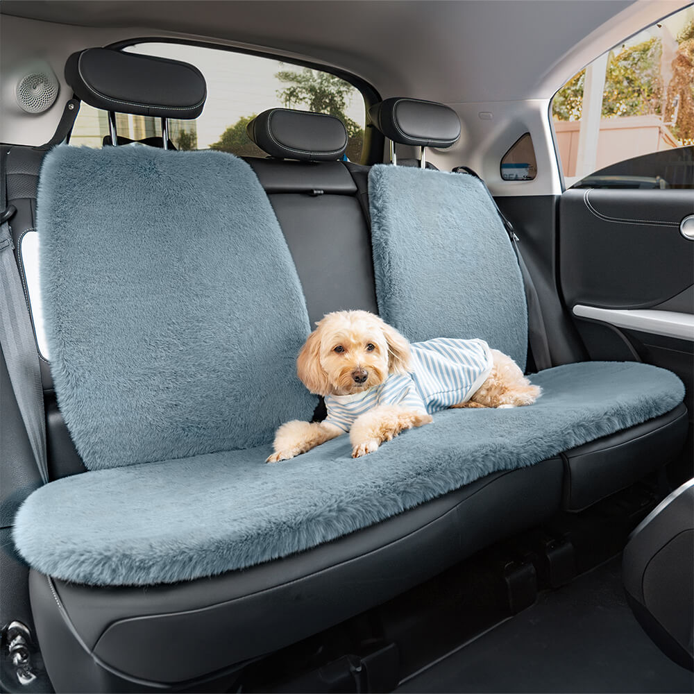 Warm Plush Universal Human Dog Car Seat Cover, Grey - Rear Seat