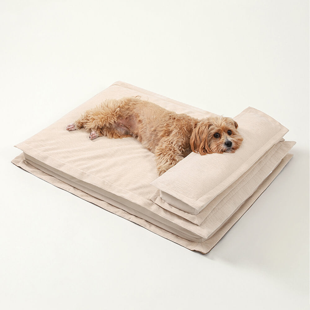 Anti-Anxiety with Sponge Support Deep Sleeping Dog Bed, Beige - XL