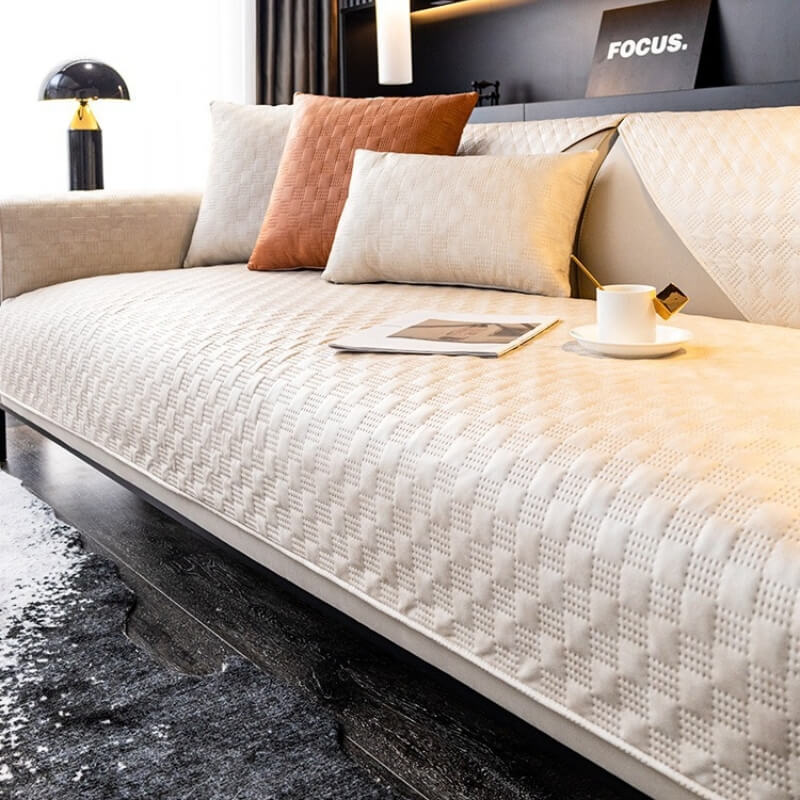 Waterproof Leathaire Fabric Sofa Cover Furniture Protection Couch Cover, Beige - 35.4*63 in(1 pc)