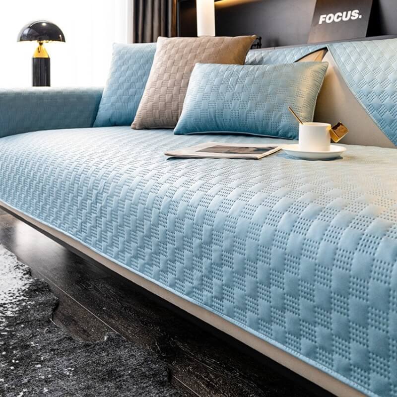 Waterproof Leathaire Fabric Sofa Cover Furniture Protection Couch Cover, Light Blue - 35.4*70.9 in(1 pc)