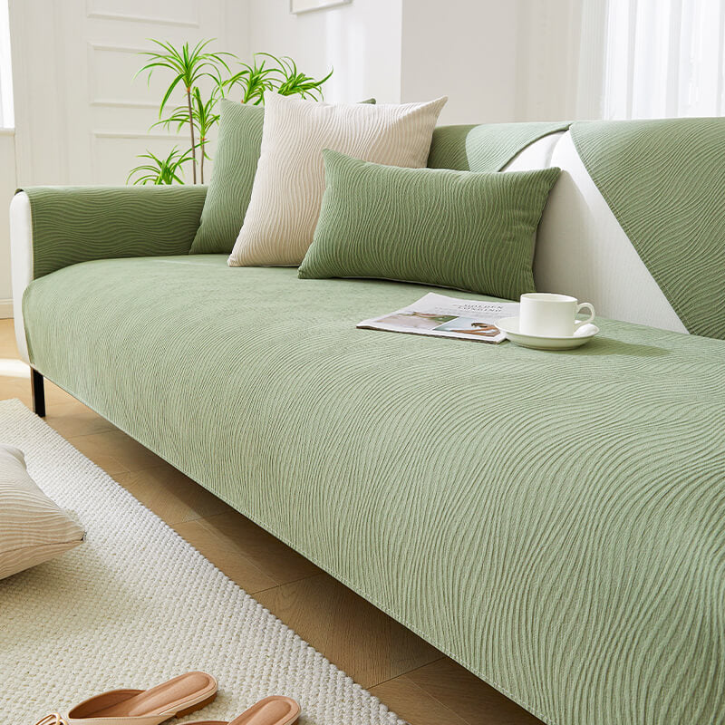 Wood Grain Texture Soft Chenille Anti-scratch Couch Cover, Green - One Seat Set(4 pcs)