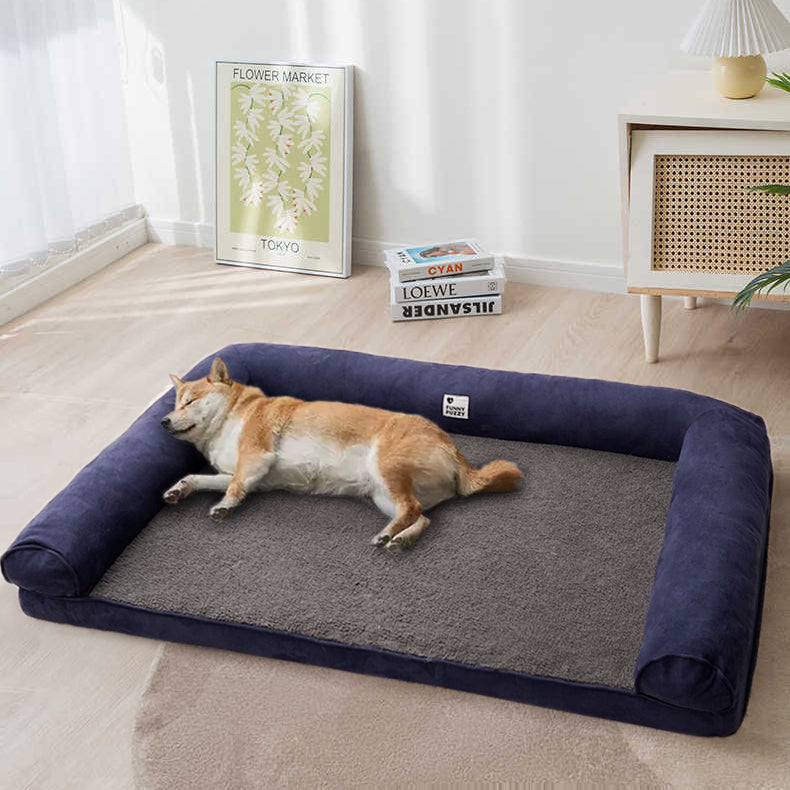 Faux Fleece & Suede Full Support Orthopedic Dog Bed, Blue - S