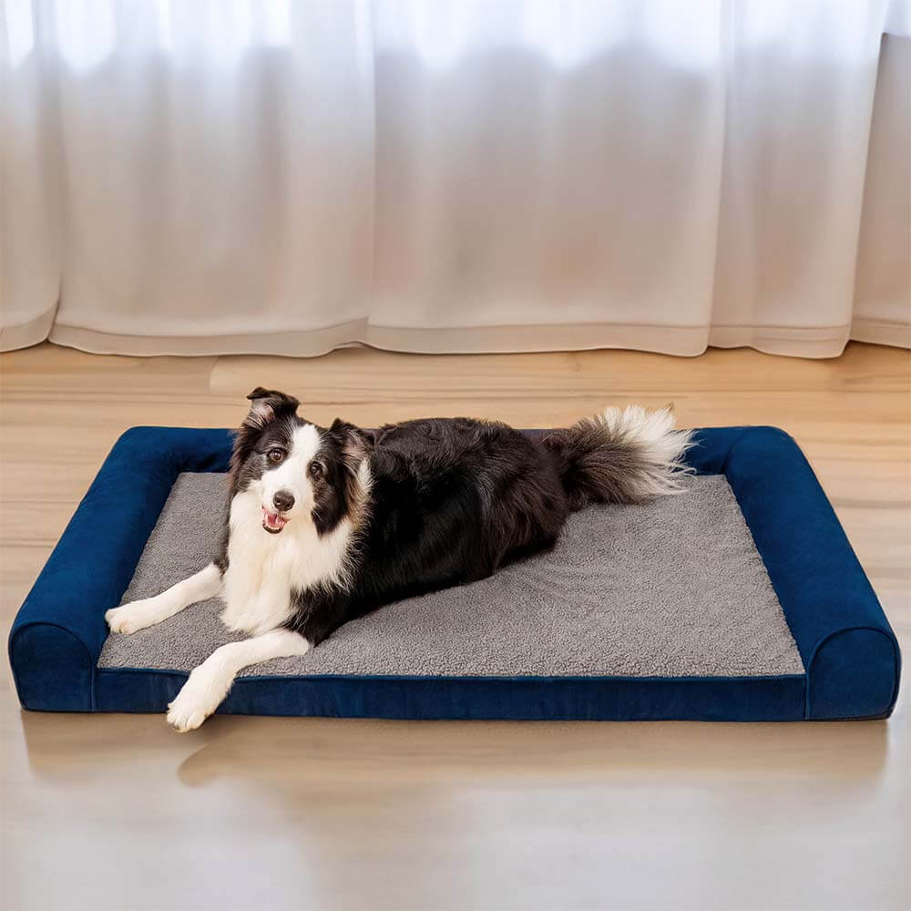 Faux Fleece & Suede Full Support Orthopedic Dog Bed, Blue - XXXL