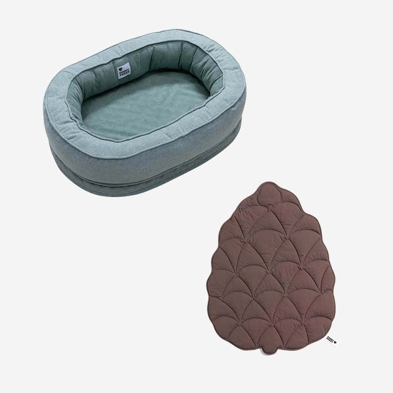 Leaf Shape Dog Blanket With Donut Dog Bed Luxury Dog Gifts, Green - Brown - XL