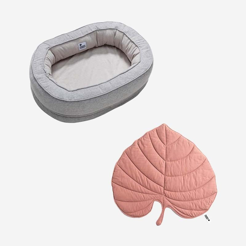 Leaf Shape Dog Blanket With Donut Dog Bed Luxury Dog Gifts, Grey - Pink - M