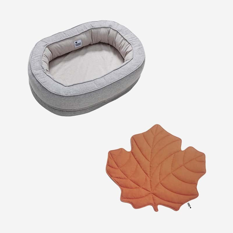 Leaf Shape Dog Blanket With Donut Dog Bed Luxury Dog Gifts, Grey - Red - M