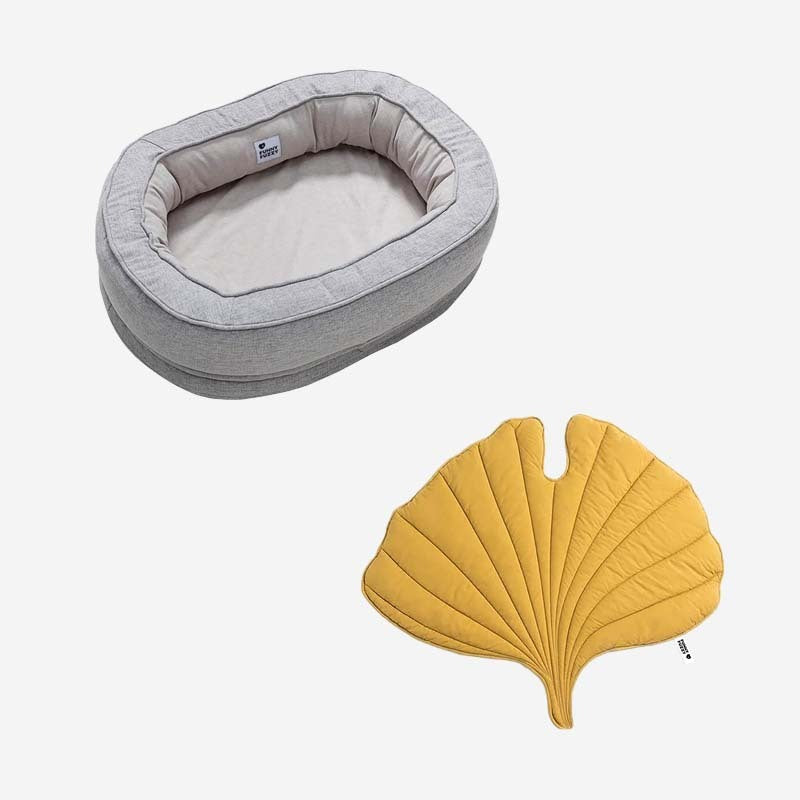 Leaf Shape Dog Blanket With Donut Dog Bed Luxury Dog Gifts, Grey - Yellow - M