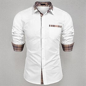 Men's Shirt Dress Shirt Button Up Shirt Black White Wine Long Sleeve Plain Lapel Spring   Fall Wedding Party Clothing Apparel Patchwork