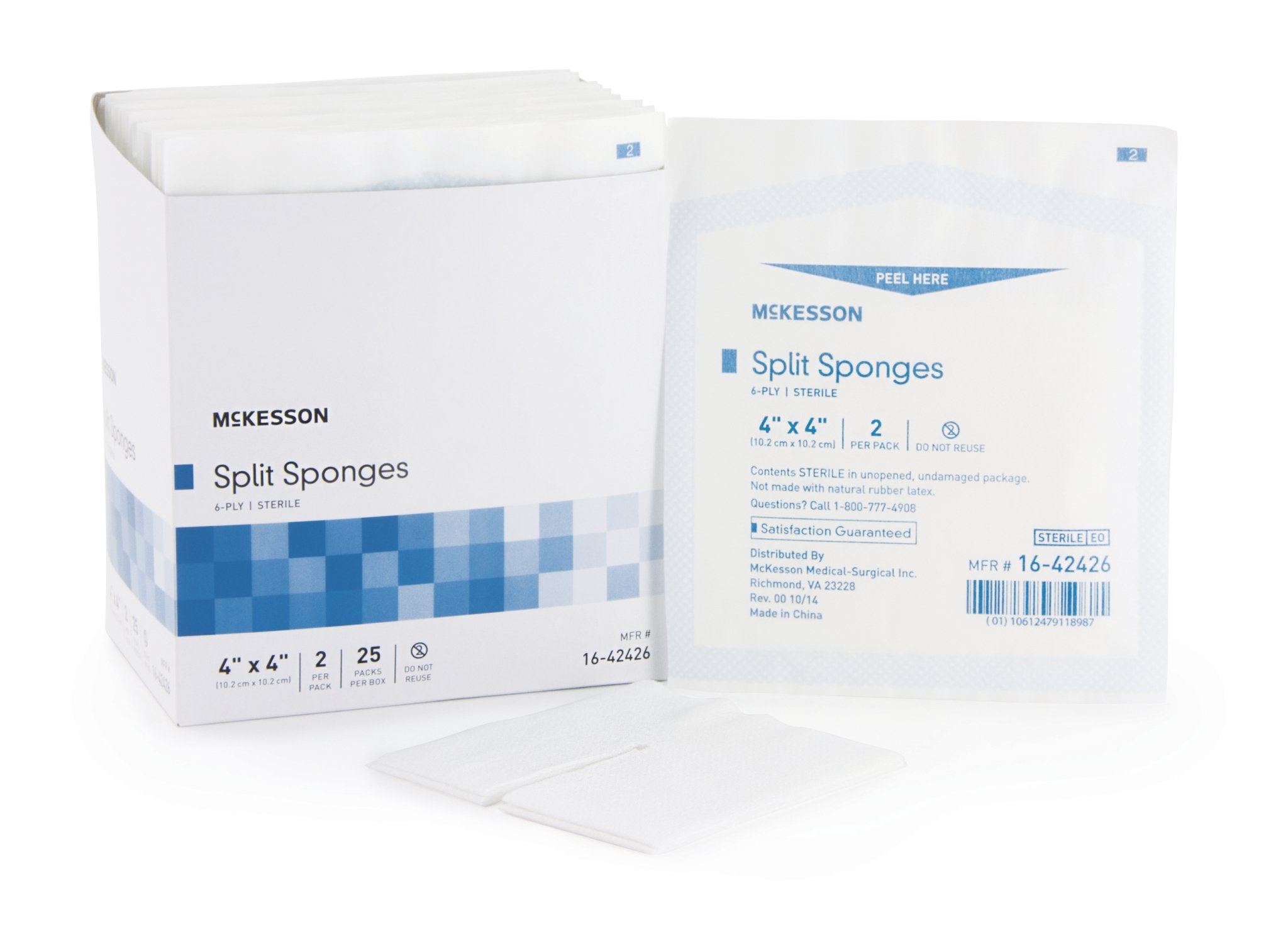 McKesson I.V. - Drain Split Dressing 6 Ply Sterile 2's, 4" x 4", Absorbent, 600 Each - Case