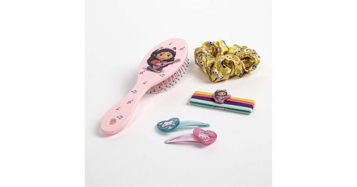 Gabby's Dollhouse Beauty set perie de par copii + 2 agrafe + 5 benzi de par