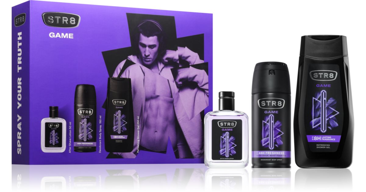 STR8 Spelset Presentset för män 250 ml Eau de Toilette 50 ml + Deodorant Spray 150 ml + Uppfriskande duschgel 250 ml