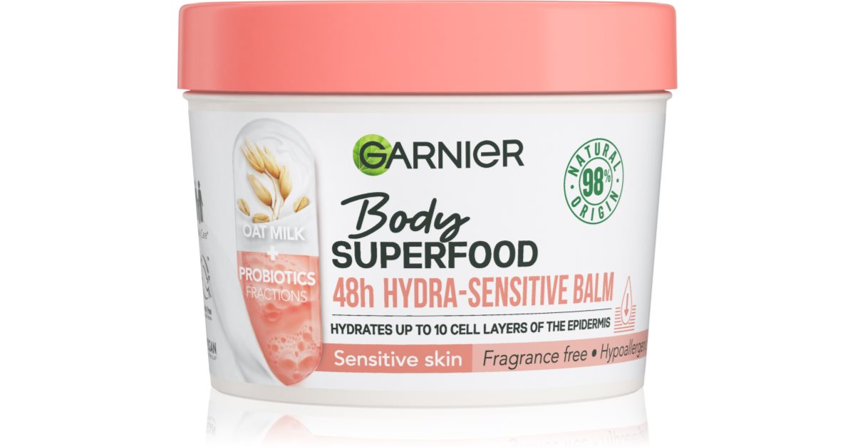 Garnier Body Superfood 48h Hydra-Sensitive Oat Milk + Prebiotika - Hydratační tělový balzám s ovesným mlékem - 380 ml