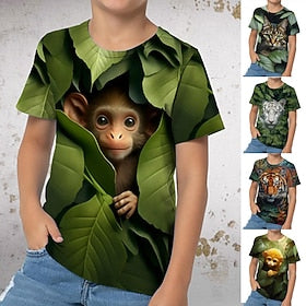Para Meninos 3D Gráfico Animal Desenho Animado Camisa Camiseta Manga Curta Impressão 3D Verão Primavera Ativo Esportes Moda Poliéster Infantil 3-12 anos Ao ar