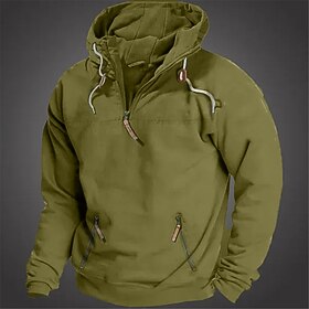 Voor heren Trui met capuchon Hoodie met kwartrits Zwart Leger Groen blauw Bruin Capuchon Kleurenblok Vetoketju Sport  Outdoor Dagelijks Feestdagen Corduroy Str