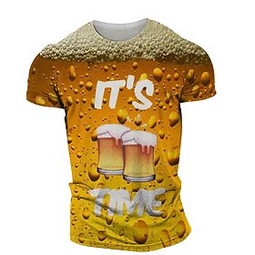 Men's T shirt Tee Shirt Graphic Beer Round Neck Gray Green Wine Green Black Blue Short Sleeve Daily Print Tops Basic - Summer - Summer