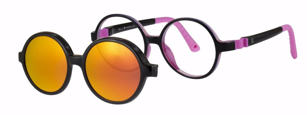 Indii Kids IN53-DOMINO SC Full Frame Kids Eyeglasses, C1 KIT BLACK-PINK IN53-C1 DOMINO SCKIT SHINY BLACK-BUBBLEGUM PINK 48-15-140