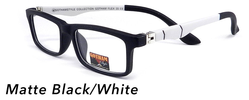 Smilen Eyewear Gotham Flex GothamStyle Flex Matte 35 Eyeglasses, Matte Black-White