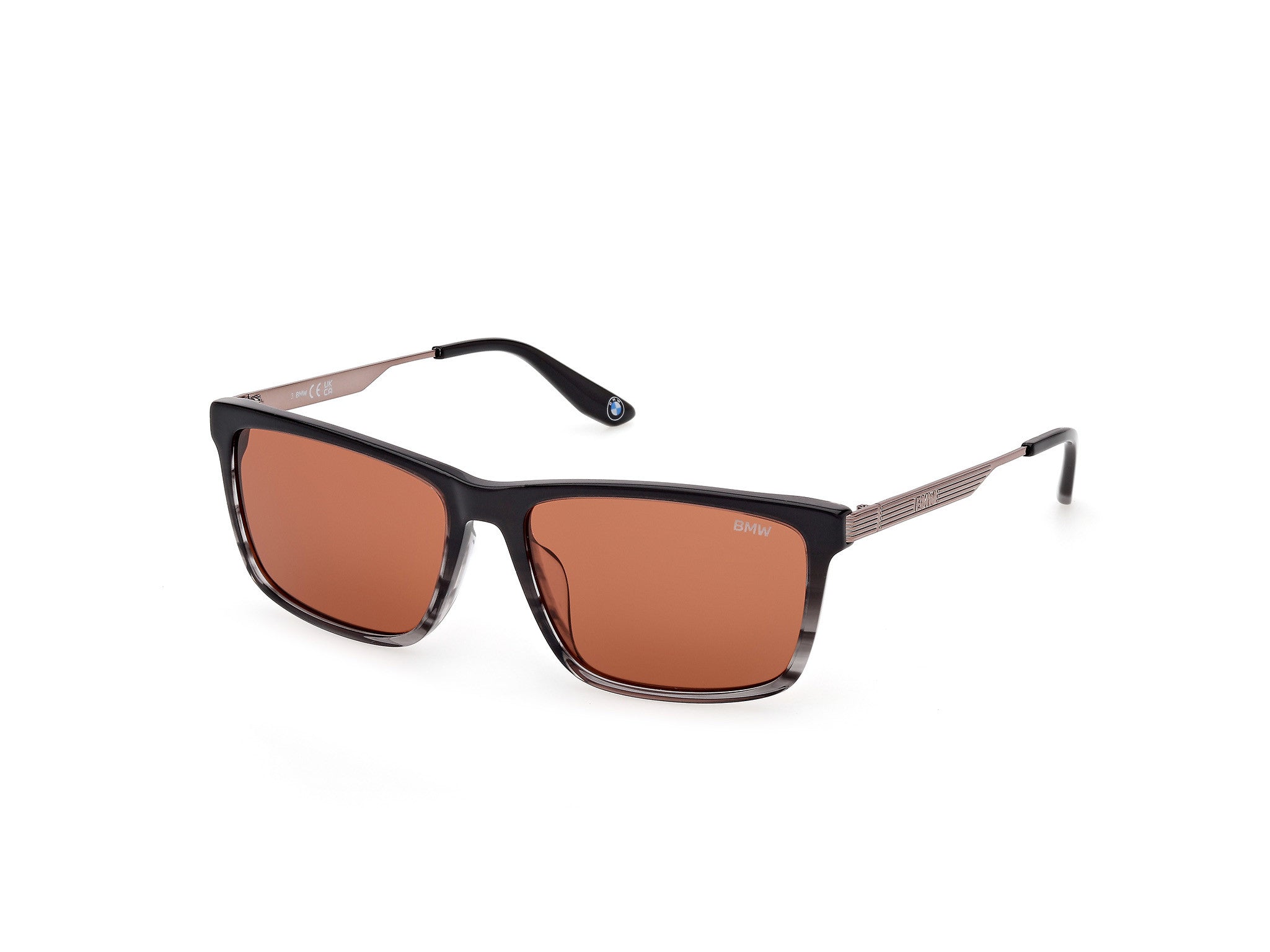 BMW Eyewear BW0062-H Mens Sunglasses, 20J - Grey-Striped - Shiny Dark Bronze