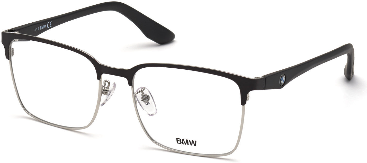 BMW Eyewear BW5017 Full Frame Mens Eyeglasses, 005 - Shiny Light Ruthenium - Shiny Black