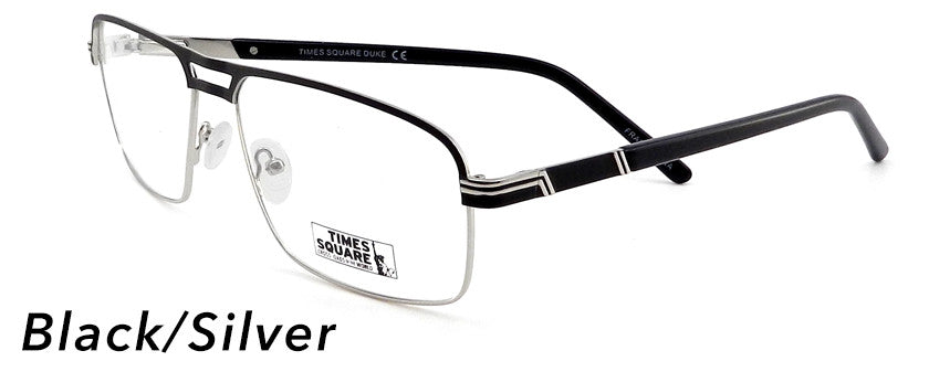Smilen Eyewear LARGE FRAMES Times Square Duke Eyeglasses, Black-Silver