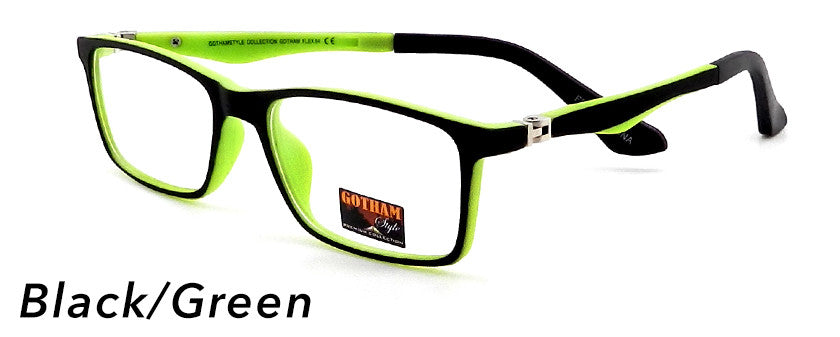 Smilen Eyewear Gotham Flex GothamStyle Flex Matte 64 Eyeglasses, Matte Black-Green
