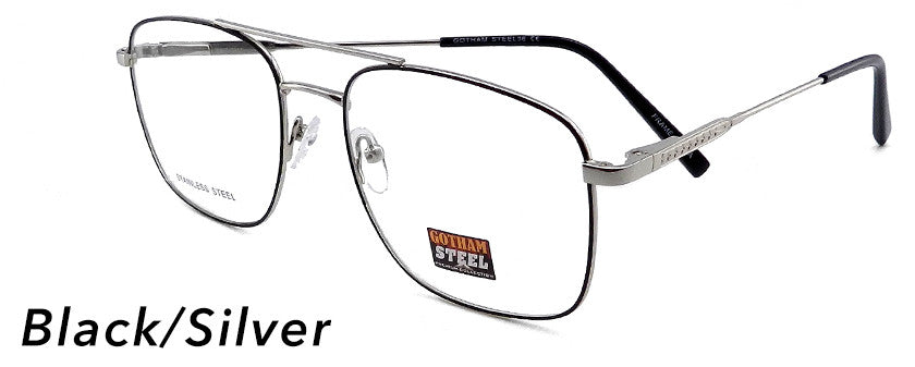 Smilen Eyewear Gotham Steel GothamStyle Stainless 36 Eyeglasses, Black-Silver