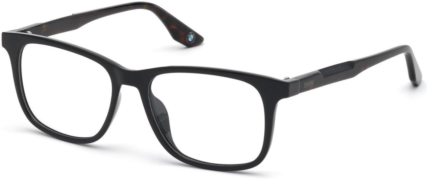 BMW Eyewear BW5006-H Full Frame Mens Clip, 01A - Shiny Black - Dark Havana