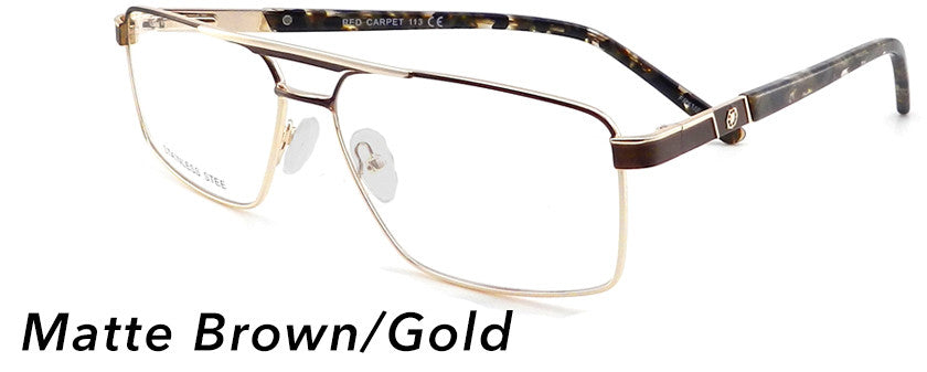 Smilen Eyewear LARGE FRAMES A-List RC 113 Eyeglasses, Matte Brown-Gold Crystal