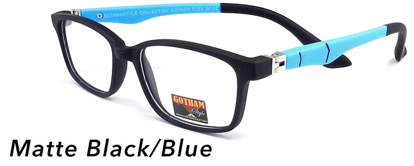 Smilen Eyewear Gotham Flex GothamStyle Flex Matte 34 Eyeglasses, Matte Black-Blue