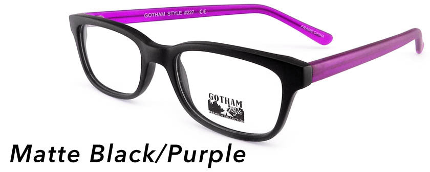 Smilen Eyewear Gotham Premium GothamStyle Matte 227* Eyeglasses, Matte Black-Purple