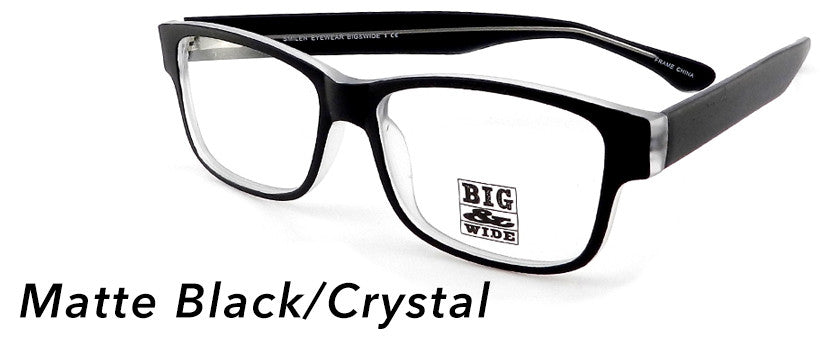 Smilen Eyewear LARGE FRAMES Big &amp; Wide 1 Eyeglasses, Matte Black-Crystal