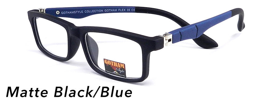 Smilen Eyewear Gotham Flex GothamStyle Flex Matte 35 Eyeglasses, Matte Black-Blue