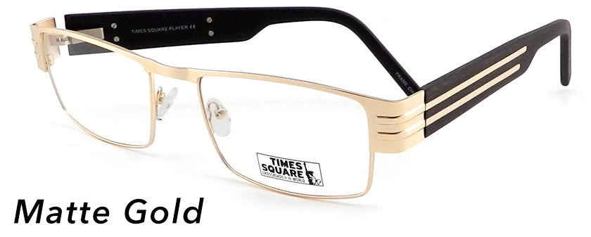 Smilen Eyewear LARGE FRAMES Times Square Player Eyeglasses, Matte Gold