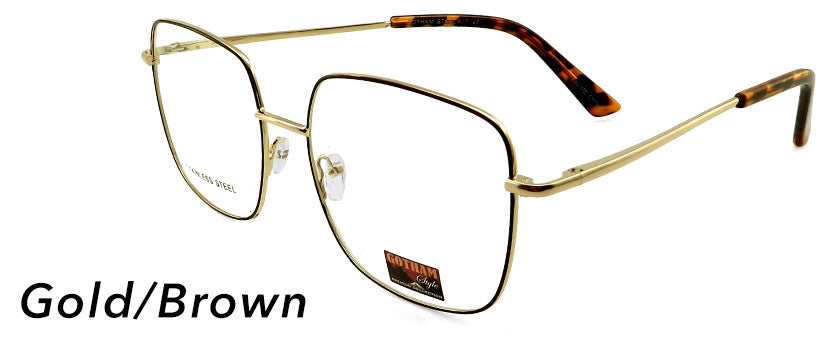 Smilen Eyewear Gotham Steel GothamStyle Stainless 37 Eyeglasses, Gold-Brown