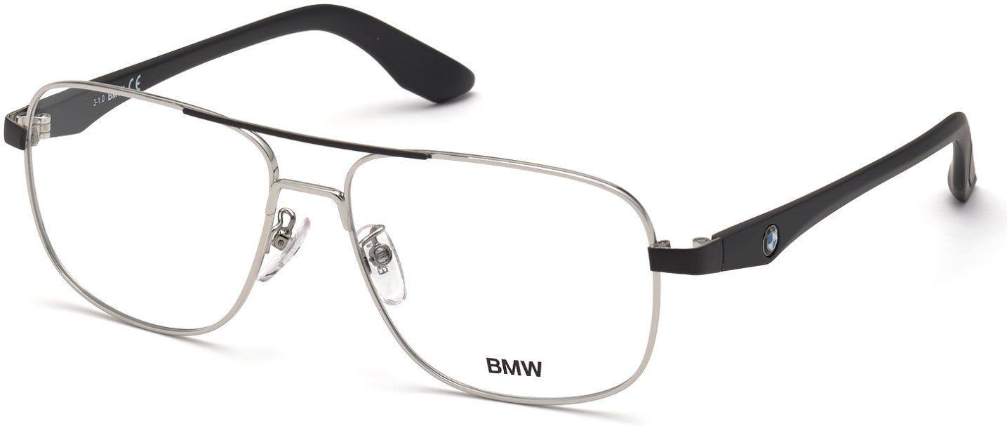 BMW Eyewear BW5019 Full Frame Mens Eyeglasses, 020 - Shiny Palladium - Matte Black