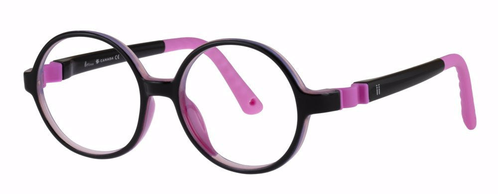 Indii Kids IN53-DOMINO SC Full Frame Kids Eyeglasses, C1 FRAME IN53-C1 DOMINO SCFRAME SHINY BLACK-BUBBLEGUM PINK 48-15-140
