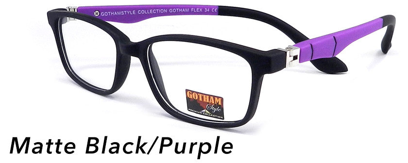 Smilen Eyewear Gotham Flex GothamStyle Flex Matte 34 Eyeglasses, Matte Black-Purple