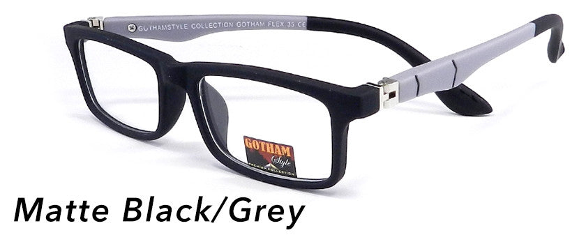 Smilen Eyewear Gotham Flex GothamStyle Flex Matte 35 Eyeglasses, Matte Black-Grey